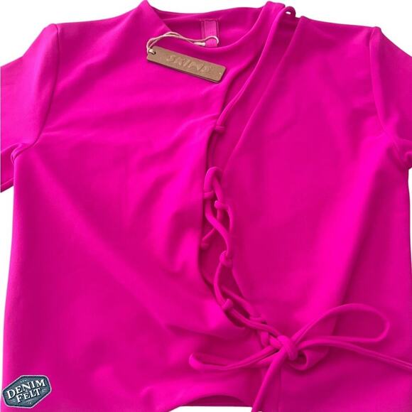 Skims Fits Everybody Cut Out Fuchsia/Barbie Pink Long Sleeve Crop Top/Shirt |NEW - Picture 8 of 11